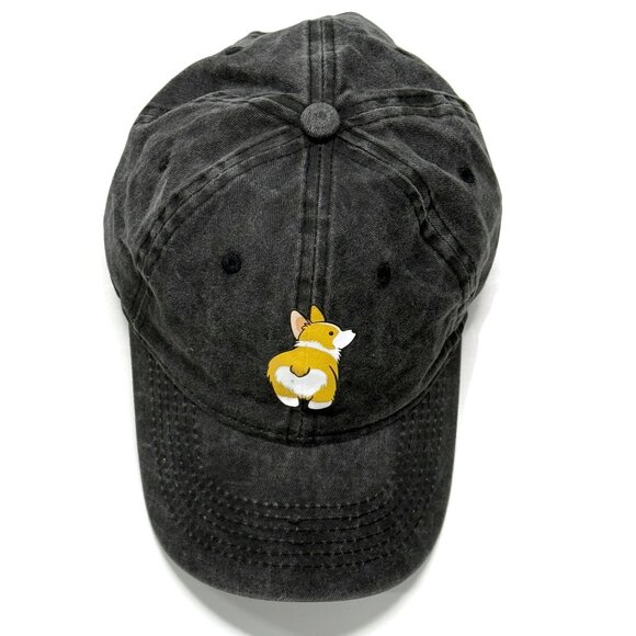 Embroidered Cute Corgi Hat Distressed Cotton Washed Adjustable Denim Dog Mom - Picture 4 of 6